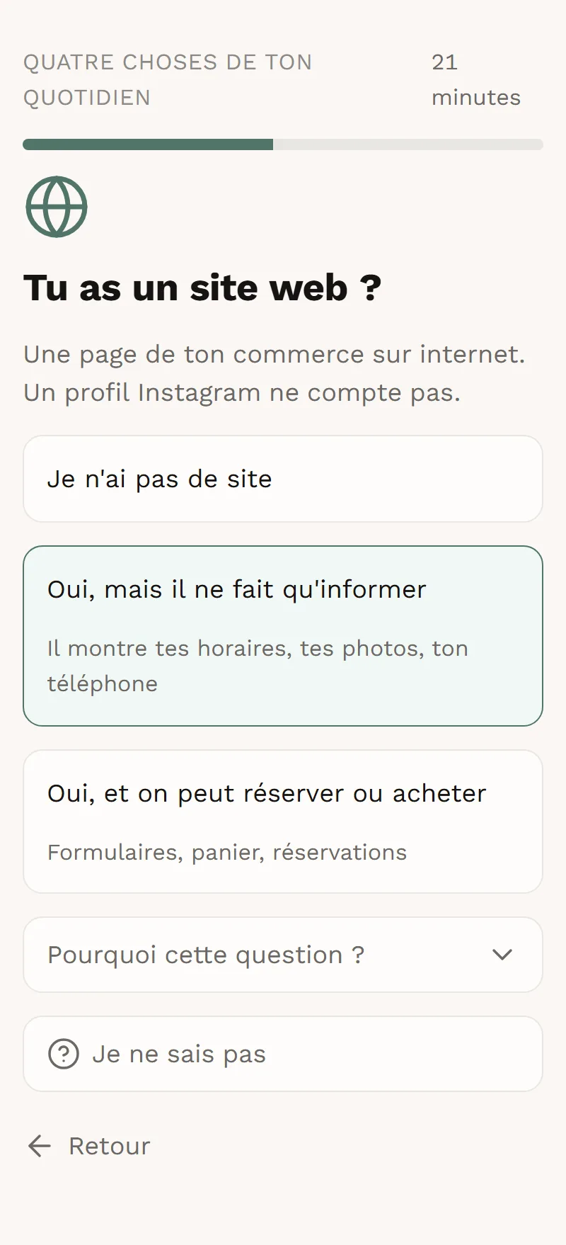 Votre client répond à des questions simples